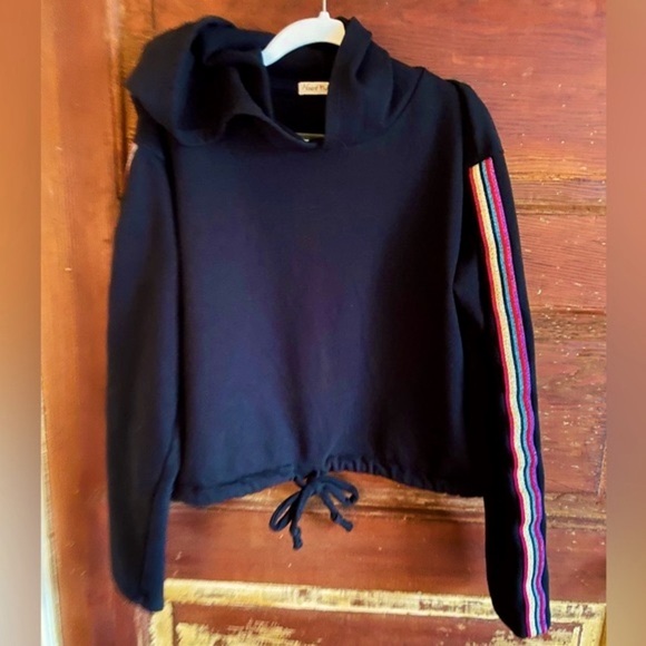 S Heart & Hips Glitter Rainbow Stripe Soft Black Hoodie Sweatshirt, French Terry - Picture 3 of 13